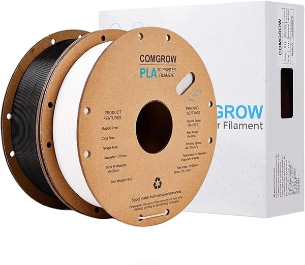 Comgrow Comgrow PLA 3D Printer Filament, 3D Printer PLA Filament, Dimensional Accuracy +/-, 1KG Spool PLA Black and White