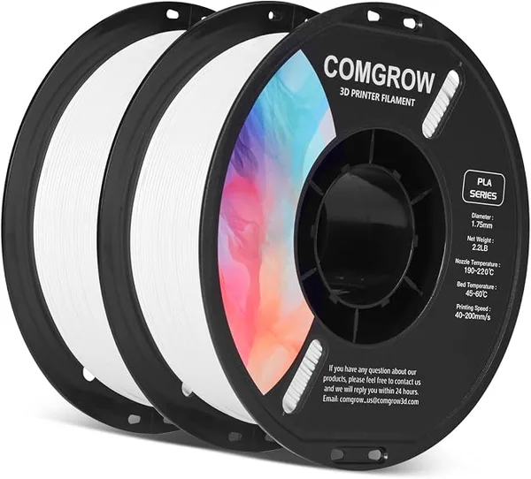 Comgrow Comgrow PLA 3D Printer Filament, 3D Printer PLA Filament, Dimensional Accuracy +/-, 2 Rolls of 1KG Spool PLA White