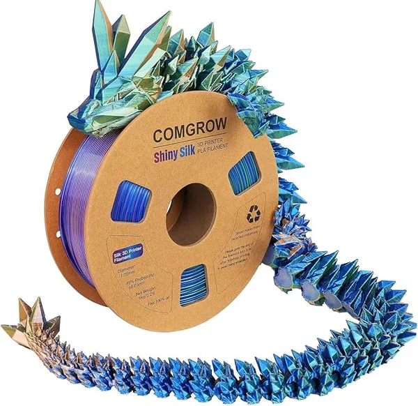 Comgrow Comgrow Silk Shiny Blue Purple and Yellow 3D Printer Filament, Comgrow 3D Printing Materials Silk PLA, 3D Printing Filament +/-, 1kg/2.2lbs Silk PLA