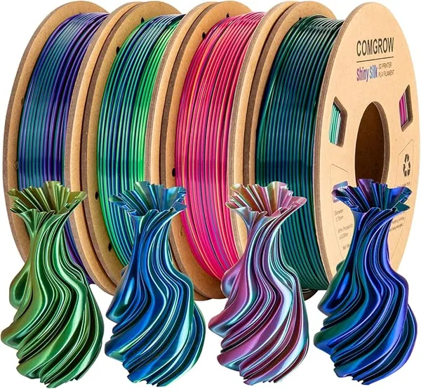 Comgrow Comgrow Silk Shiny Rainbow Multi-Color 3D Printer Filament, Comgrow 3D Printing Materials Silk PLA, 3D Printing Filament +/-, 250g X 4 Spool