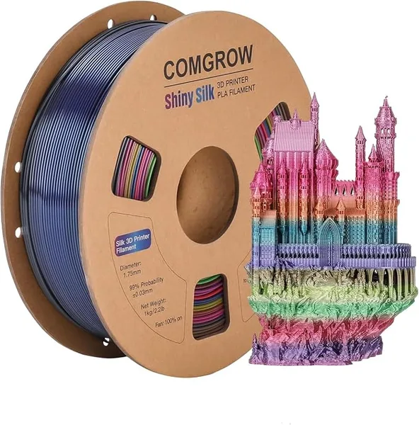 Comgrow Comgrow Rainbow Colors Silk PLA 3D Printer Filament, PLA Filament, Dimensional Accuracy +/-, 1KG Spool, Coextrusion 3D Filament with Shiny Silk Rainbow Red