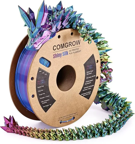 Comgrow Comgrow Tri-Colors Silk PLA 3D Printer Filament, Rainbow PLA Filament, Dimensional Accuracy +/-, 1KG Spool, Coextrusion 3D Filament with Shiny Silk Red-Blue-Yellow