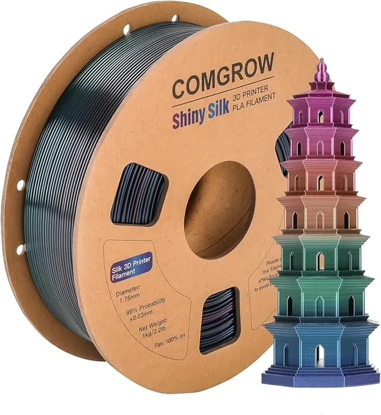 Comgrow Comgrow Rainbow Colors Silk PLA 3D Printer Filament, PLA Filament, Dimensional Accuracy +/-, 1KG Spool, Coextrusion 3D Filament with Shiny Silk Rainbow Universe