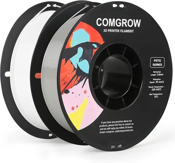 Comgrow Comgrow PETG 3D Printer Filament, High Precision and Tough 3D Printer Filament 2kg (4.4LBS), Dimensional Accuracy +/-, Fit Most 3D Printers White+Grey