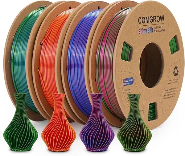 Comgrow Comgrow Silk Shiny Rainbow Multi-Color 3D Printer Filament, Comgrow 3D Printing Materials Silk PLA, 3D Printing Filament +/-, 250g X 4 Spool