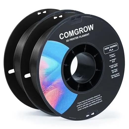 Comgrow Comgrow PLA 3D Printer Filament, Durable and Stronger 3D Printer PLA Filament Fit Most 3D Printers, Dimensional Accuracy +/-, 2 Rolls of 2LBS Spool PLA Black