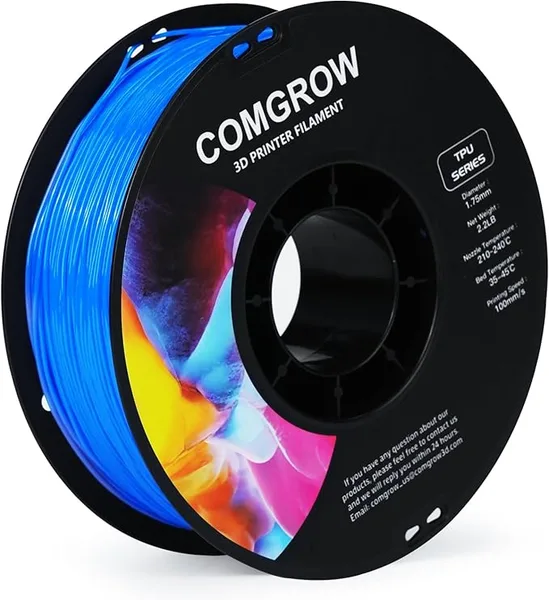 Comgrow Comgrow TPU Filament 1.75, 3D Printing Filament, Flexible 3D Printer Filament, 95A Soft 3D Printing Filament fit Most 3D Printers Dimensional Accuracy +/- Filament TPU Blue 1kg (2.2lbs)