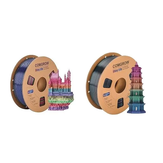 Comgrow Comgrow Rainbow Colors Silk PLA 3D Printer Filament, Rainbow PLA Filament, Dimensional Accuracy +/-, 1KG Spool, Coextrusion 3D Filament with Shiny Silk Rainbow Red and Universe
