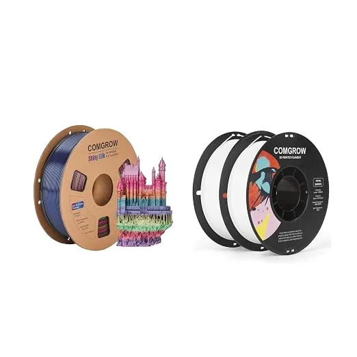 Comgrow Comgrow Rainbow Colors Silk PLA 3D Printer Filament, Rainbow PLA Filament, 1KG Spool, Coextrusion 3D Filament with Shiny Silk Rainbow Red and PETG 3D Printer Filament 2kg White
