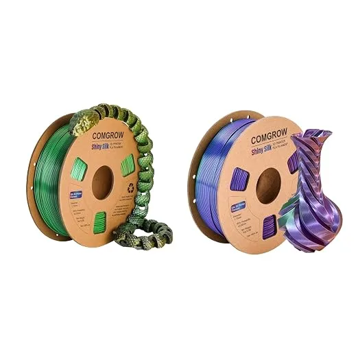 Comgrow Comgrow Tri-Colors Silk PLA 3D Printer Filament, Rainbow PLA Filament, 1KG Spool, Coextrusion 3D Filament with Shiny Silk Golden-Green-Black and Copper-Green-Purple