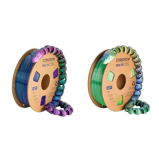 Comgrow Comgrow Tri-Colors Silk PLA 3D Printer Filament, Rainbow PLA Filament, 1KG Spool, Coextrusion 3D Filament with Shiny Silk Blue-Green-Orange and 1kg Red-Blue-Green