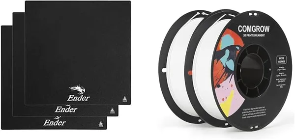 Comgrow Comgrow PETG 3D Printer Filament, High Precision and Tough 3D Printer Filament 2kg (4.4LBS), Fit Most 3D Printers White+ White and Heat Bed Platform Sticker Sheet