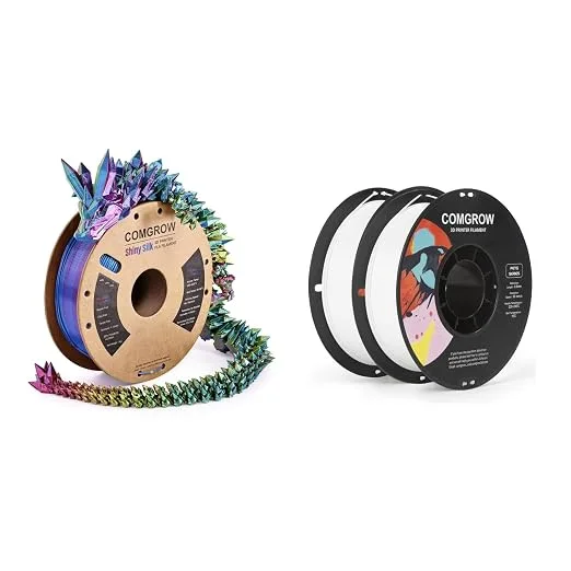 Comgrow Comgrow Tri-Colors Silk PLA 3D Printer Filament, Rainbow PLA Filament, 1KG Spool, Coextrusion 3D Filament with Shiny Silk Red-Blue-Yellow and PETG 3D Printer Filament 2kg White