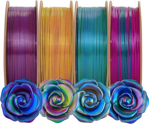 Comgrow Comgrow Tri-Colors Silk PLA 3D Printer Filament, Rainbow PLA Filament, Dimensional Accuracy +/-, 4KG Spool, Coextrusion 3D Filament with Shiny Silk