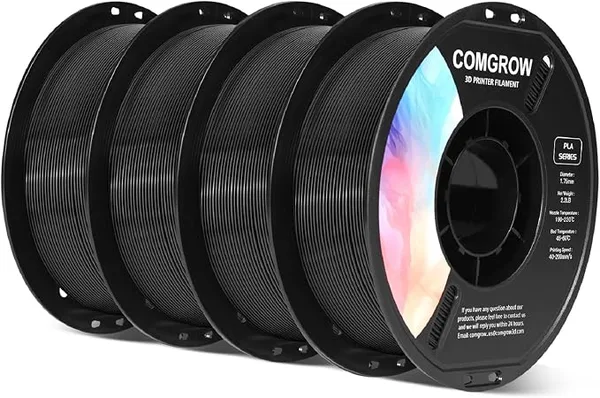 Comgrow Comgrow PLA 3D Printer Filament, 3D Printer PLA Filament, Dimensional Accuracy +/-, 4 Rolls of 1KG Spool PLA Black