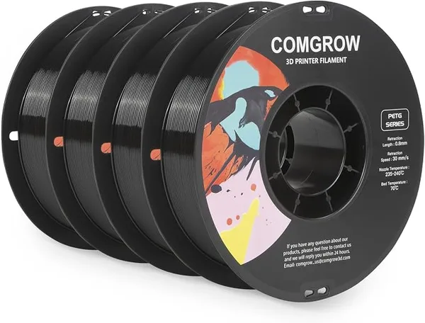 Comgrow Comgrow PETG 3D Printer Filament, High Precision and Tough 3D Printer Filament 4kg, Dimensional Accuracy +/-, Fit Most 3D Printers Black