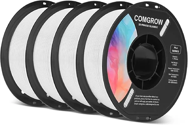 Comgrow Comgrow PLA 3D Printer Filament, 3D Printer PLA Filament, Dimensional Accuracy +/-, 4 Rolls of 1KG Spool PLA White