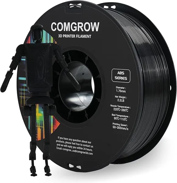 Comgrow Comgrow ABS 3D Printer Filament, Heat Resistant, 1kg, Black Diameter, 1lb Weight, Acrylonitrile Butadiene Styrene Material, Strong and Durable, Dimensional Accuracy +/-