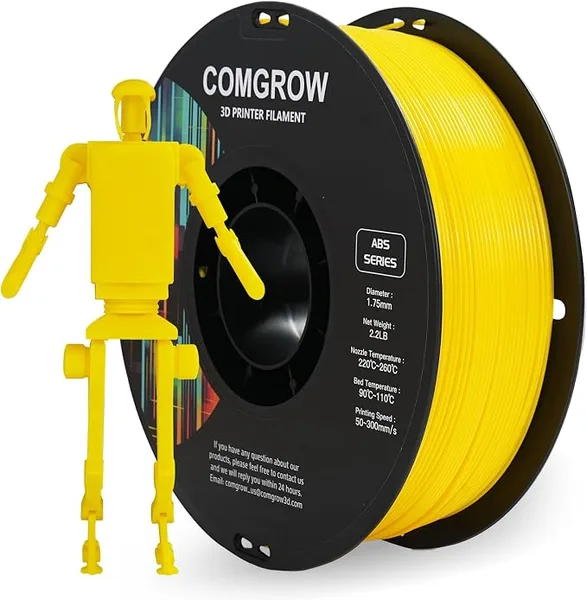Comgrow Comgrow ABS Filament, ABS 3D Printer Filament Heat Resistant 1kg ABS 3D Printing Filament, Strong and Durable, Dimensional Accuracy +/- Yellow