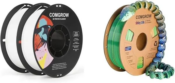 Comgrow Comgrow PETG 3D Printer Filament, High Precision and Tough 3D Printer Filament 2kg (4.4LBS) Fit Most 3D Printers White+ White and Tri-Colors Silk PLA 3D Printer Filament