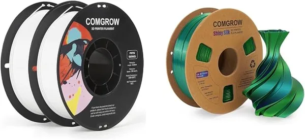 Comgrow Comgrow PETG 3D Printer Filament, High Precision and Tough 3D Printer Filament 2kg (4.4LBS) Fit Most 3D Printers White+ White and Silk PLA 3D Printer Filament Black and Green