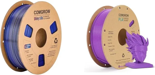 Comgrow Comgrow Silk PLA 3D Printer Filament, Dual Color 2 in 1 Golden and Blue, 3D Printing PLA Filament 1KG Spool, Coextrusion Shiny Silk 3D Filament and PLA 3D Printer Filament Purple 1KG