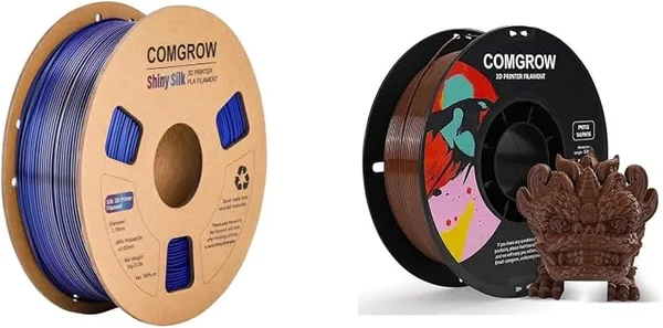 Comgrow Comgrow Silk PLA 3D Printer Filament, Dual Color 2 in 1 Golden and Blue, 3D Printing PLA Filament 1KG Spool, Coextrusion Shiny Silk 3D Filament and PETG 3D Printer Filament Coffee 1KG