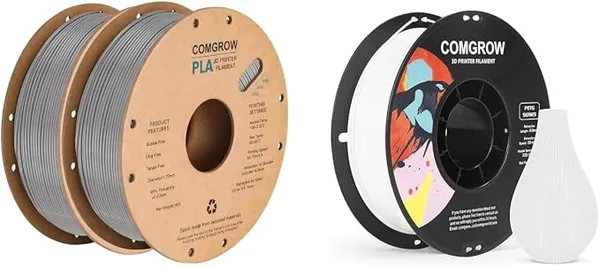 Comgrow Comgrow PLA 3D Printer Filament, 3D Printer PLA Filament, Dimensional Accuracy +/-, 2 Rolls of 1KG Spool PLA Grey and PETG 3D Printer Filament White