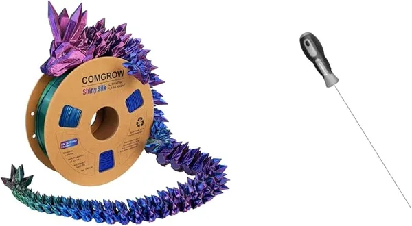 Comgrow Comgrow Tri-Colors Silk PLA 3D Printer Filament, Rainbow PLA Filament, 1KG Spool, Coextrusion 3D Filament with Shiny Silk and 3D Printer Clog Poke