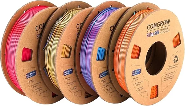 Comgrow Comgrow Silk Shiny Blue Rose Red Orange and Golden 3D Printer Filament, Comgrow 3D Printing Materials Silk PLA, 3D Printing Filament +/-, 250g X 4 Spool
