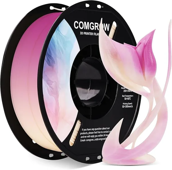 Comgrow Comgrow 3D Printer Photosensitive Filament Single Color Light Change PLA 1kg (2.2 lbs) Spool 3D Printing Materials, Dimensional Accuracy +/-, Light Change Purple