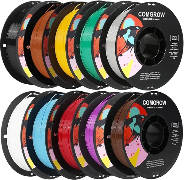 Comgrow Comgrow PETG 3D Printer Filament, High Precision and Tough 3D Printer Filament, Dimensional Accuracy +/- Black/White/Grey/Light Blue/Reddish Brown/Red/Yellow/Coffee/Purple/Pine Green