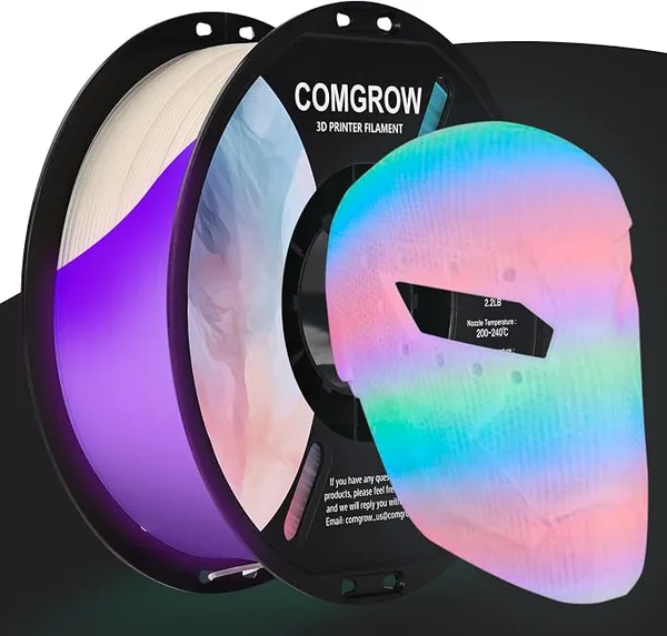 Comgrow Comgrow 3D Printer Glow in The Dark Filament Gradient Multicolor Fast Change PLA 1kg (2.2 lbs) Spool 3D Printing Materials, Dimensional Accuracy +/-, Glow Multicolored