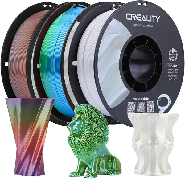 Creality Creality 3D Printer Filament Bundle, PLA Filament, CR-Silk Rainbow, White, Silver, 3D Printing Filament 1kg X 3 Spools