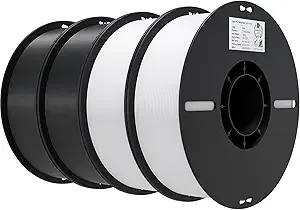 Creality Creality 3D Printer Filament 4KG, PLA Filament Bulk +/-, 4 Pack 1kg Spool(2.2lbs) 3D Printing Filament Fits for Most FDM 3D Printers, White and Black