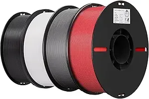 Creality Creality 4 Pack PLA Filament Bundle for 3D Printing with No-Tangling Strong Bonding and Overhang Performance, Accuracy +/- (Black,White,Grey,Red)