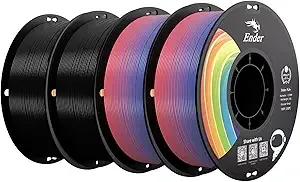 Creality Creality PLA+ Filament 4KG, 3D Printer Filament 4 Pack 1kg Cardboard Spool, Strong Toughness,Multi-Color 3D Printing Filament for Most FDM Printers(2 Black 2 Rainbow)