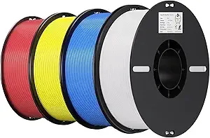 Creality Creality 3D Printer Filament 4KG, PLA Filament Bulk +/-, 4 Pack 1kg Spool(2.2lbs) 3D Printing Filament Fits for Most FDM 3D Printers, Red Yellow Blue White