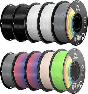 Creality Creality PLA+ Filament 10KG, 3D Printer Filament 10 Pack 1kg Spool,Multi-Color 3D Printing Filament for Most FDM Printers(Black White Grey Rainbow Beige & Apple Green)