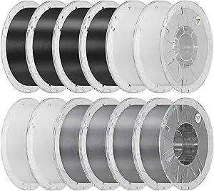 Creality Creality Hyper PLA Filament Bundle 12KG, RFID 3D Printer Filament PLA for High Speed 30-/s, Support CFS, Fits for Most 3D Printers (Black&White&Grey)
