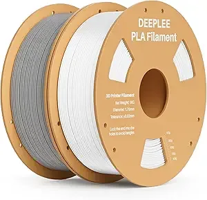 Deeplee3D DEEPLEE PLA 3D Printer Filament, Dimensional Accuracy +/-, Neatly Wound, No Clogging, Vacuum Package, Fits for Most FDM 3D Printers, 2 Pack 1kg White & Gray