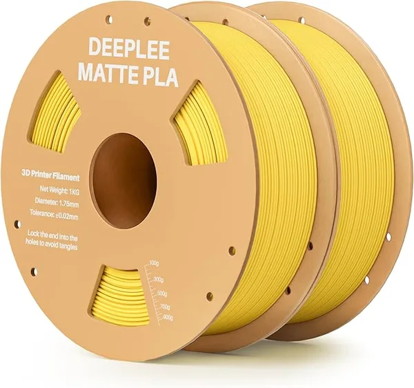 Deeplee3D DEEPLEE Matte PLA Filament, 3D Printer Filament Dimensional Accuracy +/-, No Clogging, Higher Toughness, Cardboard Spool 3D Filament, 2 Pack Sunshine Yellow