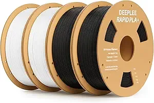 Deeplee3D DEEPLEE Rapid PLA Plus Filament, High Speed 3D Printer Filament Up to/s, PLA+ Filament Dimensional Accuracy +/- Fits Most FDM 3D Printer, Cardboard Spool 4 Pack 2*Black & 2*White