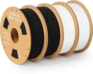 Deeplee3D DEEPLEE Matte PLA Filament, 3D Printer Filament Dimensional Accuracy +/-, No Clogging, Higher Toughness, Cardboard Spool 3D Filament, 4 Pack 2*Black & 2*White