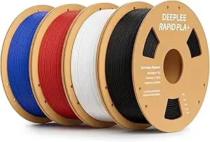 Deeplee3D DEEPLEE Rapid PLA Plus Filament, High Speed 3D Printer Filament Up to/s, PLA+ Filament Dimensional Accuracy +/- Fits Most FDM 3D Printer, 4 Pack 1kg Black & White & Red & Blue