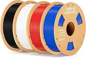 Deeplee3D DEEPLEE Rapid PETG Filament, High Speed PETG 3D Printer Filament Up to/s, Dimensional Accuracy +/-, Fits for Most FDM 3D Printers, 4 Pack 1kg Black & White & Red & Blue