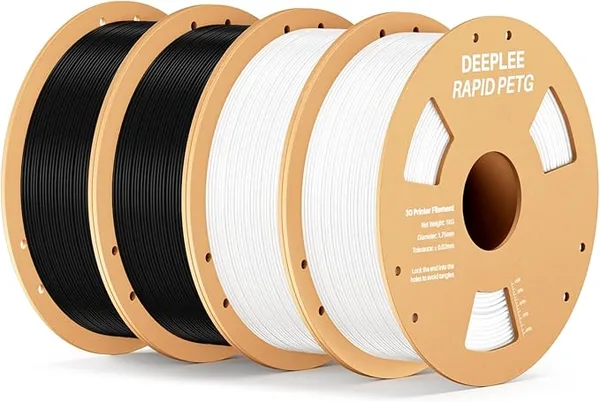Deeplee3D DEEPLEE Rapid PETG Filament, High Speed PETG 3D Printer Filament Up to/s, Dimensional Accuracy +/-, Fits for Most FDM 3D Printers, 4 Pack 2*Black & 2*White