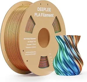 Deeplee3D DEEPLEE Silk PLA 3D Printer Filament 1kg, Silk Tri Color Blue Green Orange PLA, Dimensional Accuracy +/-, Smooth & Shiny Texture, Multi Color 3D Printing Filament