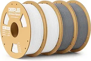 Deeplee3D DEEPLEE PLA Basic 3D Printer Filament, 3D Printing Filament with Dimensional Accuracy +/-, Neatly Wound, No Clogging, Fits for Most FDM 3D Printers 2KG White and 2KG Grey