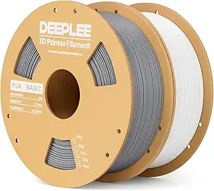 Deeplee3D DEEPLEE PLA Basic 3D Printer Filament, 3D Printing Filament with Dimensional Accuracy +/-, Neatly Wound, No Clogging, Fits for Most FDM 3D Printers 1KG White and 1KG Grey